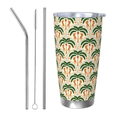 

Logiee palm tree Asian leopard Print 20OZ Car Cup with Lid Stainless Steel Vacuum Insulated Double Wall Travel Tumbler Durable Insulated Coffee Mug Thermal Cup with Straw-Straw Three-piece Set