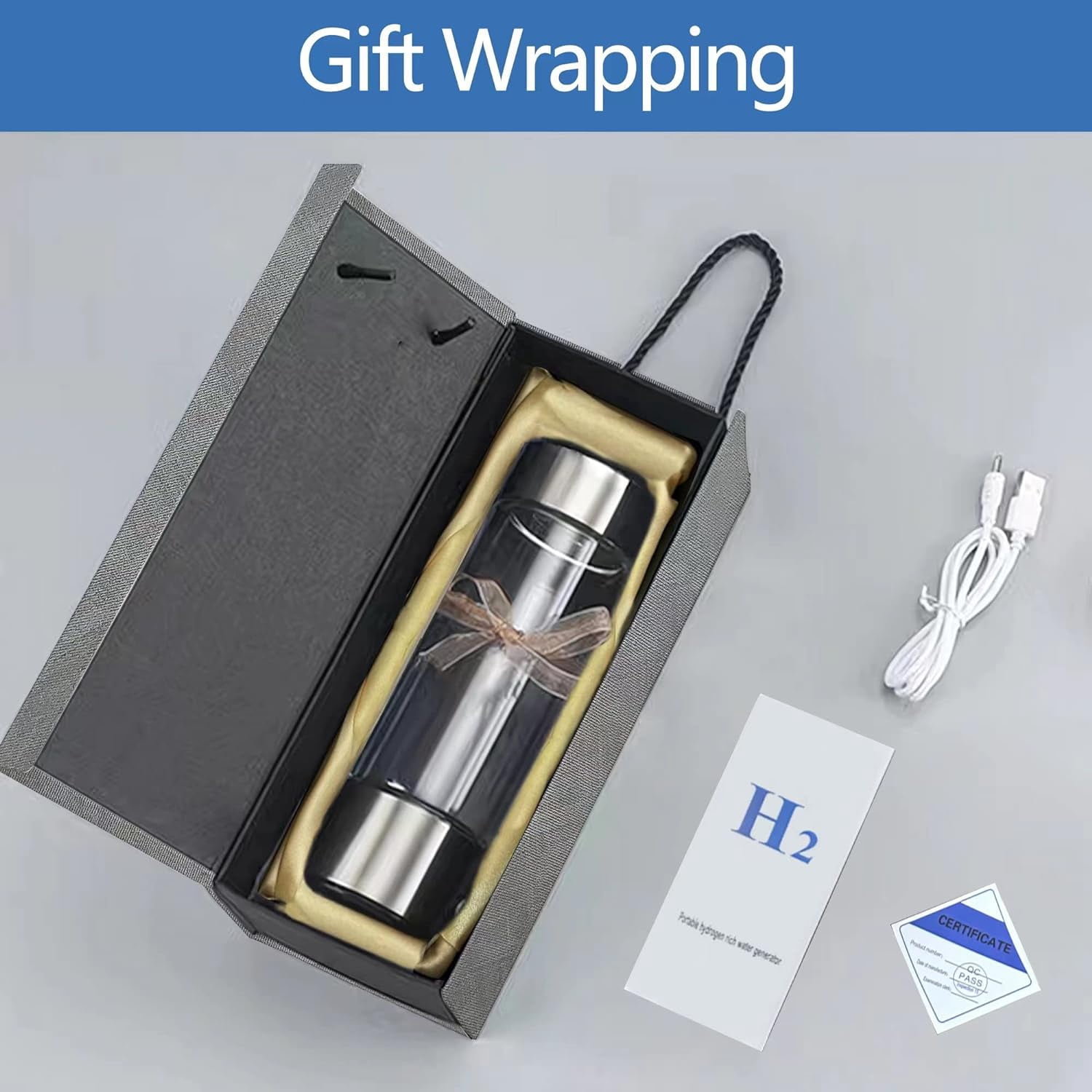 Portable Hydrogen Water Generator Bottle SPE PEM Technology, Alkaline Ionizer Generator USB Rechargeable Portable Hydrogen Rich Water Glass Health Bottle for Health Life