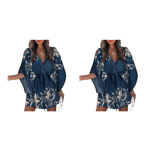 Qarigey Vestidos con cordones para mujer para mujer Sexy Escote en V profundo Mangas acampanadas Mini vestido corto Fiesta Playa Vacaciones Type6 NO6