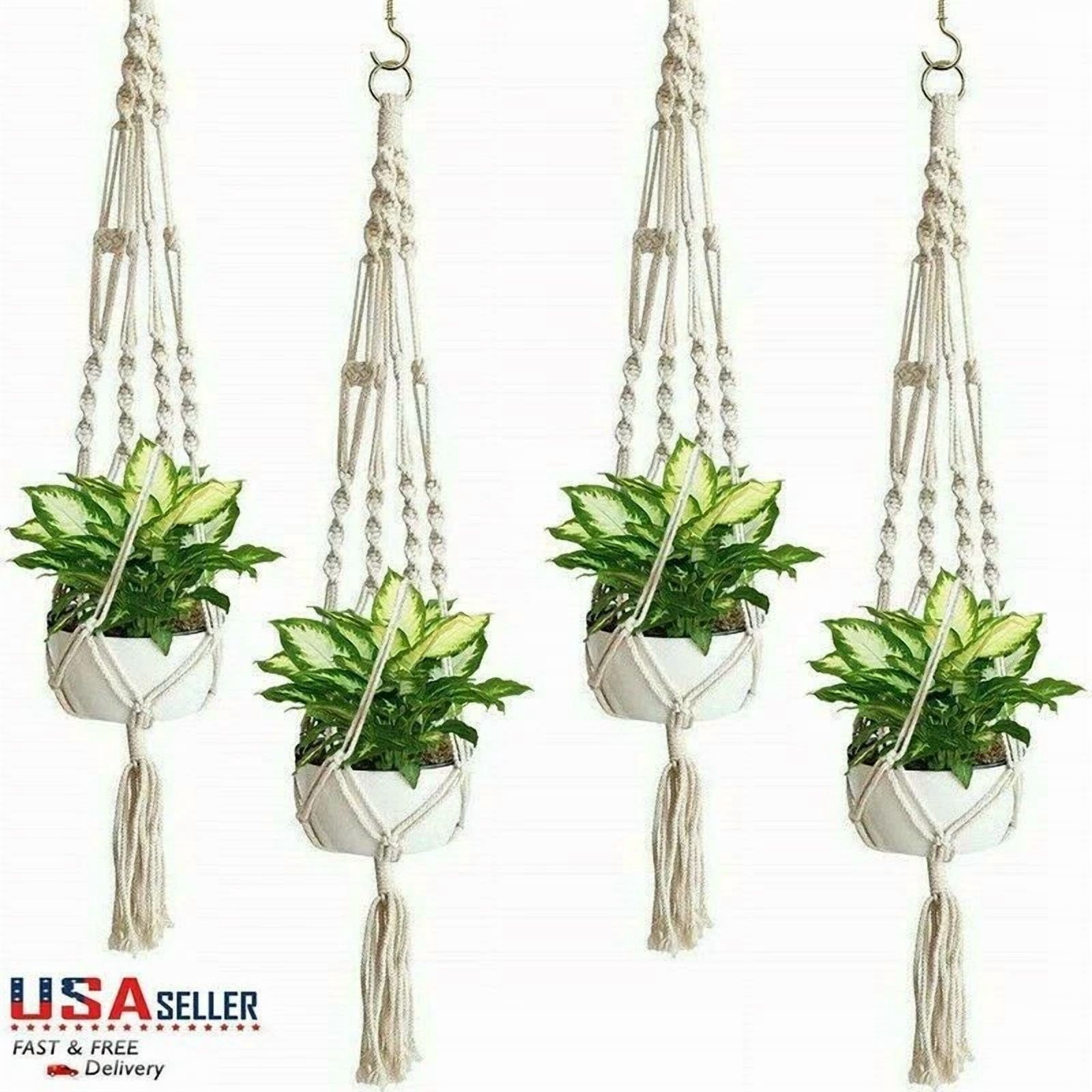 PURELY- 4 Pack Garden Plant Hanger Macrame Hanging Planter Basket Rope Pot Holder Decor