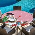 thumbnail image 6 of Pink Snowman Christmas Round Tablecloth, Fitted Table Cover with Elastic for 36"-44" Round Tables, Gifts Xmas Tree Winter Snowflake Table Cloth Outdoor Indoor Dinning Party Waterproof Tablecloths, 6 of 7