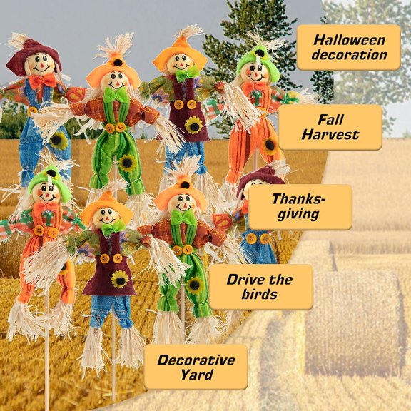24 PCS Halloween Scarecrow Decoration Outdoor, Fall Harvest Scarecrow Decor, Standing Scarecrow Decorations for Garden, Home, School, Yard, Porch, Thanksgiving Décor, Random Style