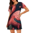 thumbnail image 1 of Balery Colorful Floral Flamingo Camisón de manga corta con cuello redondo para mujer, cómodo y elegante., 1 of 6
