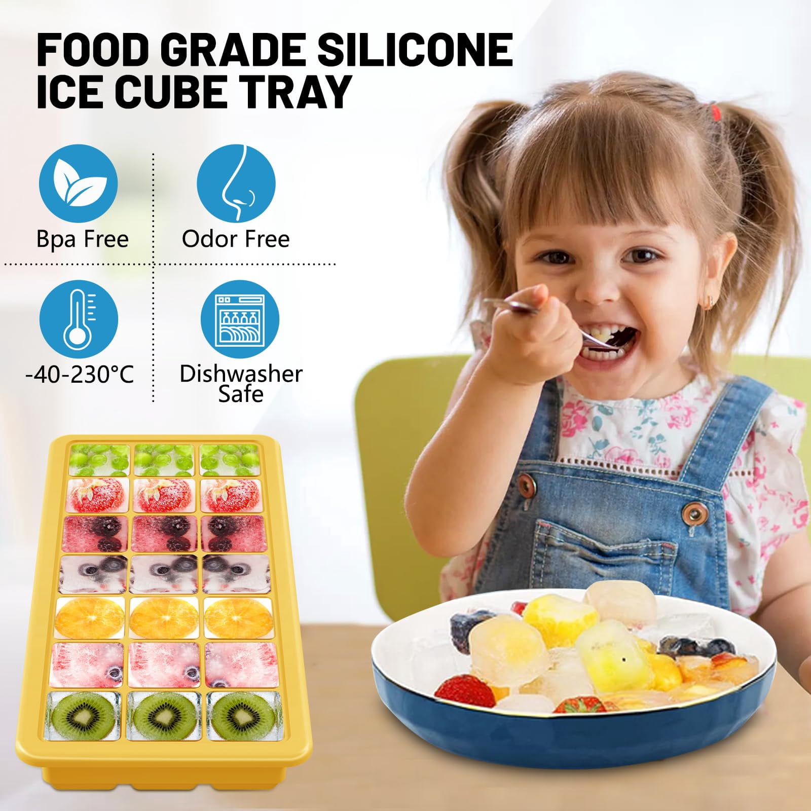 Silicone Ice Cube Trays 3packs  Easy Release Molds With Lid Freezer Stackable Maker For Food Bpa Free (2 Yellow)