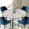 thumbnail image 5 of Elastic Fitted Round Tablecloth, Pink Spring Floral Waterproof Stretch Table Cover for 45"-54" Tables, Flowers Botanical Elegant Wooden Washable Outdoor Tablecloths for Patio, Picnic, Camping, 5 of 9