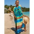thumbnail image 5 of EDOLYNSA Boho Print 2024 Sexy V Neck Bat Sleeve Casual Beach Long Dress Women Summer Swimsuit Coverup Relaxed Vacation Party Dresses, 5 of 8