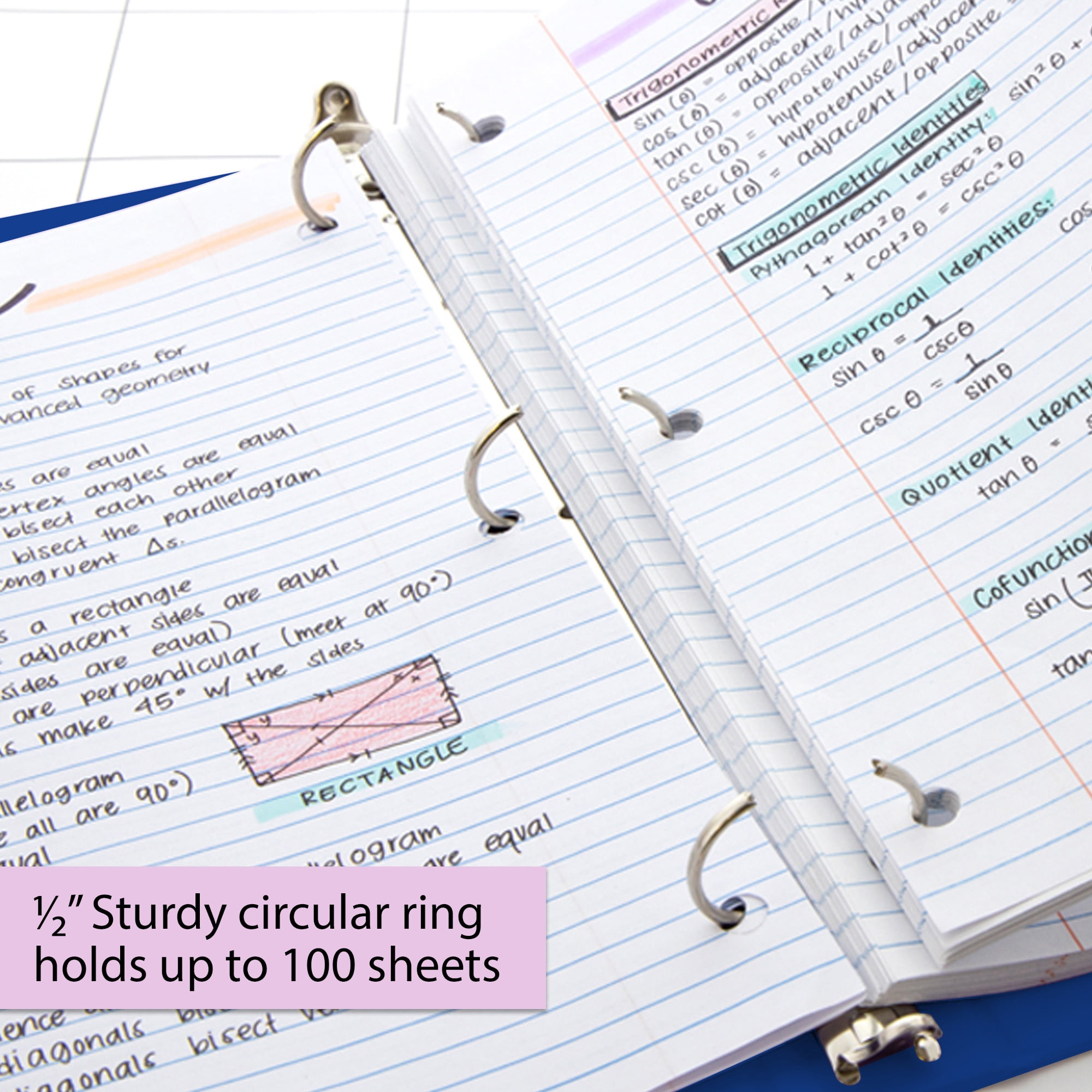 BAZIC 3 Ring Binder 1/2" Economy View Binders Blue, Hold 175 Sheets, 4-Count
