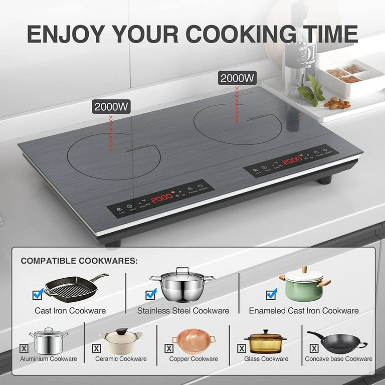VBGK Electric Cooktop 2 Burners 2400W Portable Electric Burner Countertop  Hot Plate for Cooking 120V,3H Timer & Auto Shutdown Electric Stove,Child  Lock Electric Stove Top with Plug 