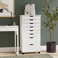 thumbnail image 2 of Linon Callie Eight Drawer Rolling Storage Cart in White Wash Wood, 2 of 15