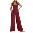 thumbnail image 1 of HBFAGFB Jumpsuits for Women Square Neck Ribbed Wide Leg Sleeveless High Waist Pant Rompers Wine Size S, 1 of 9