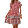 thumbnail image 1 of Vestidos de verano bohemios de manga corta informales para mujer, cuello redondo, estampado floral, cintura alta, playa, minivestido fluido con vuelo Pompotops ghjkhdj11251, 1 of 4