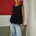 thumbnail image 3 of Womens Summer Pleated Peplum Sleeveless Solid Blouse Tank Tops Round Neck Y2K Babydoll Blouse Cotton Shirt, 3 of 4