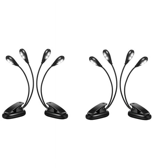 4Pcs Music Stand Light Clip on LED Book Lights Dual Arm Reading Lights for Books in Bed 360 Degree Adjustable Clip