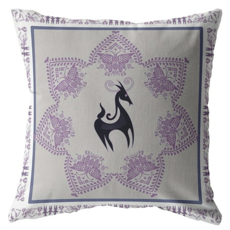 Horse and Butterflies Indoor/Outdoor Pillow with Removable Cover in Black on Gray16x16