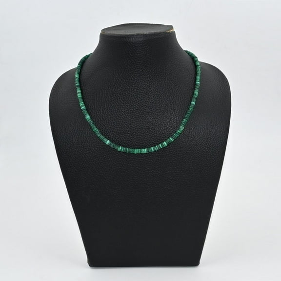 THE GEMS GRID Green Malachite Heishi Beads Necklace | 4-5mm Smooth Round Malachite Gemstone Beads | 925 Sterling Silver | 36” Healing Crystal Necklace for Jewelry Making & Styling