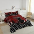 thumbnail image 2 of Woodland Deer Quilt,Black White Buffalo Checked Plaid Grid Bedding Set Hunting Animal Comforter Set Full Vintage Lodge Cabin Duvet Insert,Country Red Plank Rustic Home Decor, 2 of 5
