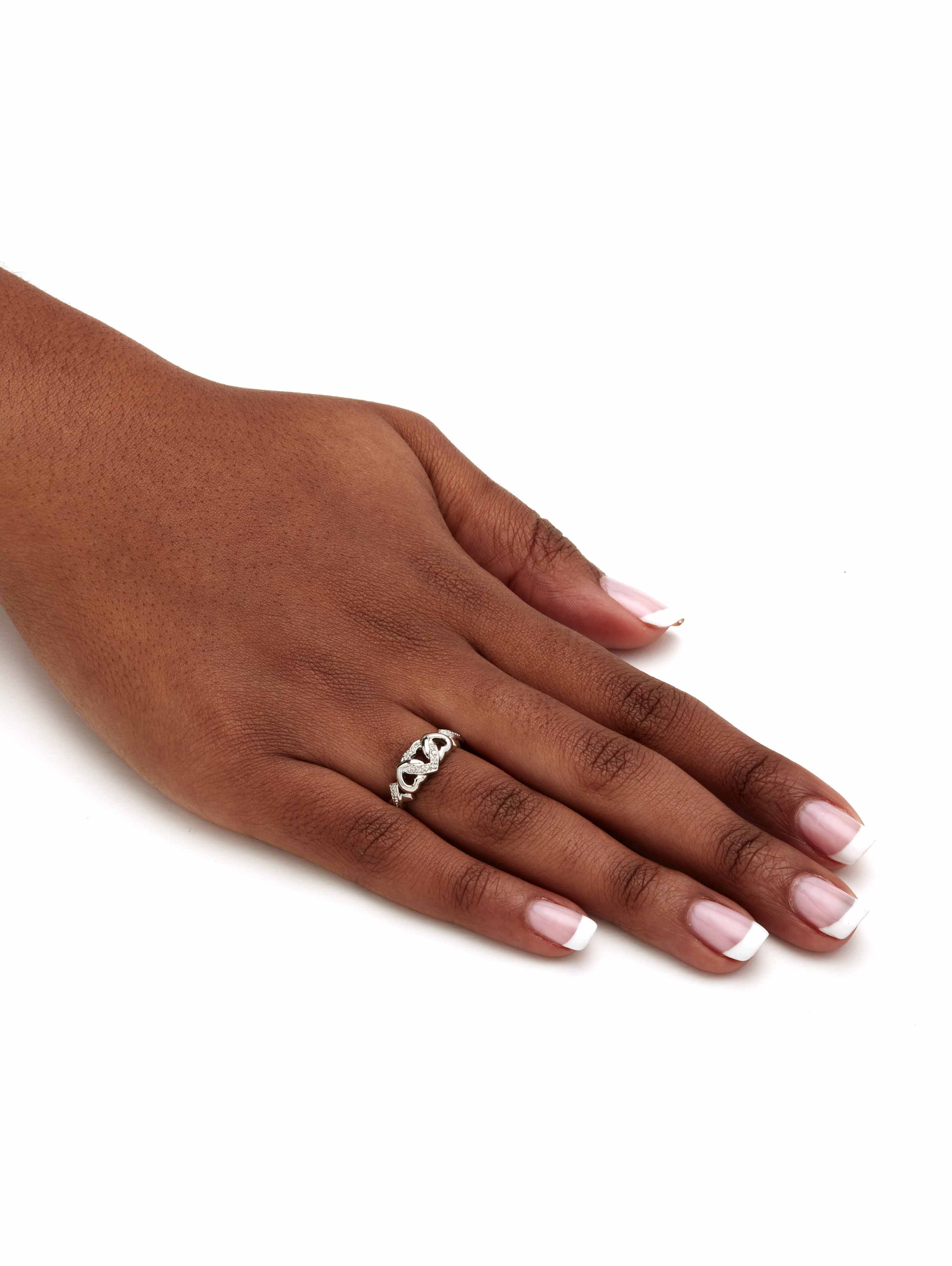 PalmBeach Jewelry Diamond Accent Interlocking Hearts Promise Ring in 18K Gold or Platinum Plated Sterling Silver
