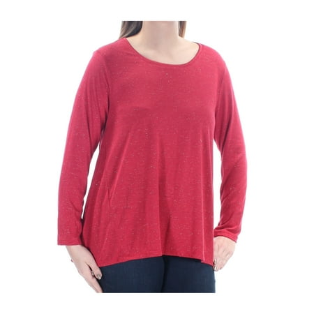 STYLE & COMPANY Womens Red Metallic Long Sleeve Scoop Neck Top Petites  Size: