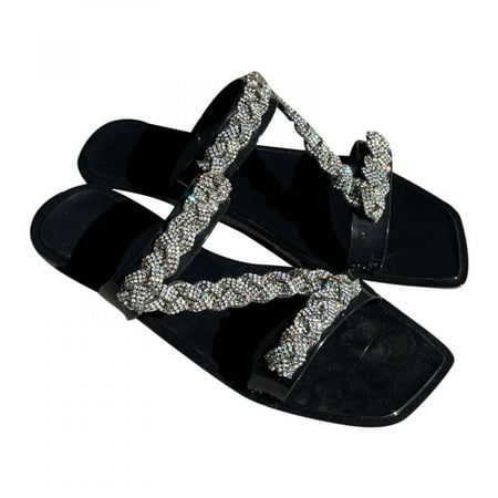 

Todqot Slippers for Women- Summer Comfy Sandals Women Anti Slip Quick Dry Flat Open Toe Slippers Black 40