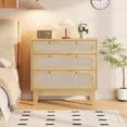 thumbnail image 1 of Bingirl Modern 3 - Drawer Rattan Large Bedside Table in Light Oak for Bedroom: Ideal Narrow Storage End Table for Small Spaces, 1 of 7