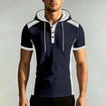 thumbnail image 3 of Qiyinn Men's Short Sleeve Hooded Henley Shirt,Casual Color Block Pullover Hoodie Breathable Summer Tops for Outdoor Beach, 3 of 5