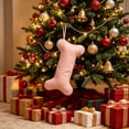 thumbnail image 4 of Large Dog Bone Pattern Fleece Christmas Stocking, Cute Cozy Soft Holiday Decorative Gift Sock, Christmas Hanging Stocking for Fireplace Mantel, Xmas Home Decoration Pet Ornament, Pink, 4 of 7