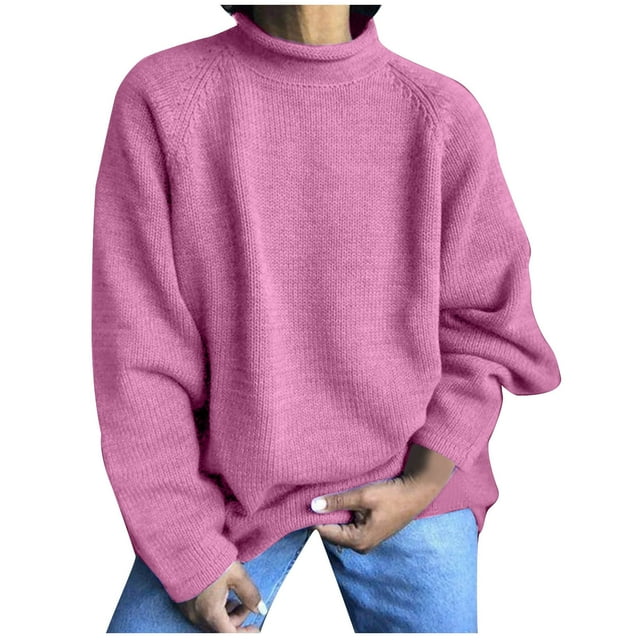 FAIWAD Chandail en Tricot Côtelé pour Femmes à Manches Longues, Col Rond, Grande Taille, Couleur Unie, Chandail d'Automne et d'Hiver