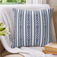 thumbnail image 3 of Pillow Covers 18x18 Set of 2, Navy Blue Botanical Throw Pillow Covers Decorative Couch Cushion Cover, Modern Farmhouse Striped Microfiber Soft Square Pillowcases for Bedroom Living Room Sofa, 3 of 9