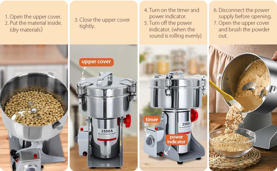 LANUEVA Grain Mill Grinder, 700g High Speed Spice Grinder Electric, 2500W  Wheat Flour Mill Pulverizer for Dry Corn Rice Pepper Coffee Beans Herb