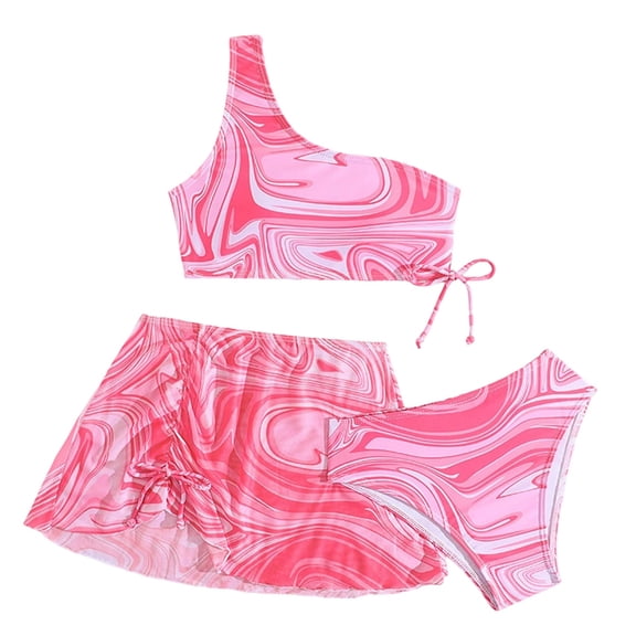 Shadoumai Girls Swimsuit 3 Pieces Long Sleeve Zip Rash Guard Set Bikini Bathing Suits Summer Swimwear with Skirt 7-14 Years