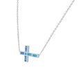 thumbnail image 2 of 925 Sterling Silver Green Blue Simulated Opal Sideways Cross Pendant Necklace, 2 of 2
