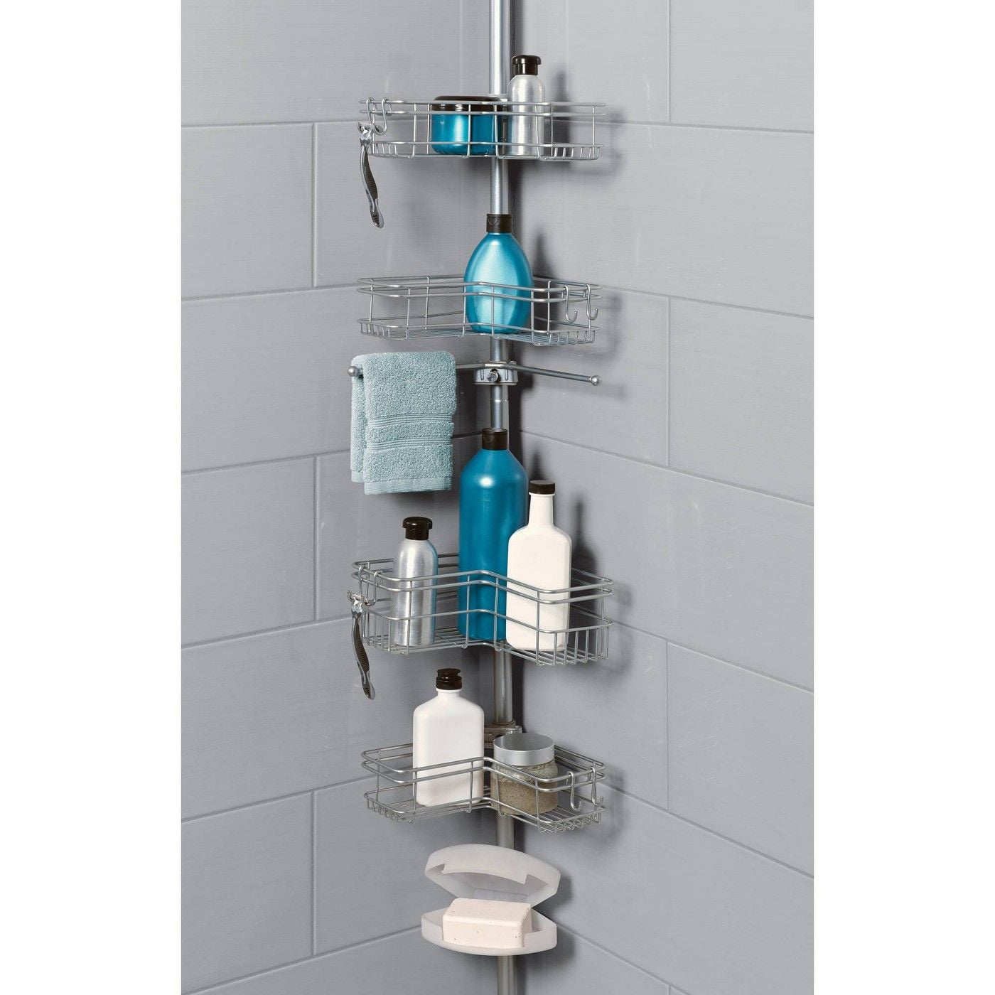 Zenna Home LShape Tension Pole Space Saving Design Metal Shower Caddy