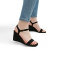 thumbnail image 4 of DREAM PAIRS Women’s Casual Dressy Wedge Sandals Cute Square Toe and Buckle Ankle Strappy Slingback Wedding Shoes SDPW224W BLACK/SUEDE Size 7, 4 of 6