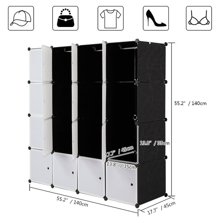 16-Cube Storage Shelves with Doors, Modular Book Shelf Organizer Units,  Plastic Clothing Storage Containers, Closet Cube Storage&Organizatier  Containers, for Bedroom/Living Room/Office, A1733 