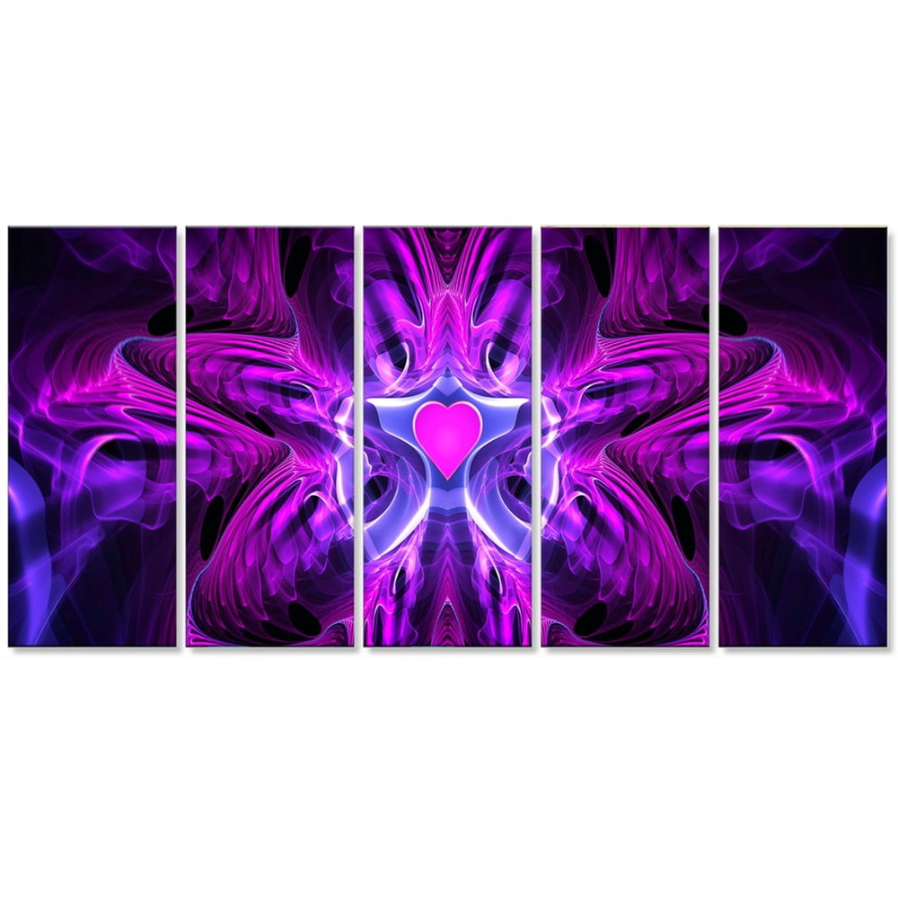 DESIGN ART Abstract "Heart at the Center" 4-piece Purple Canvas Art Set 32 in. wide x 16 in. high - 1 Panel