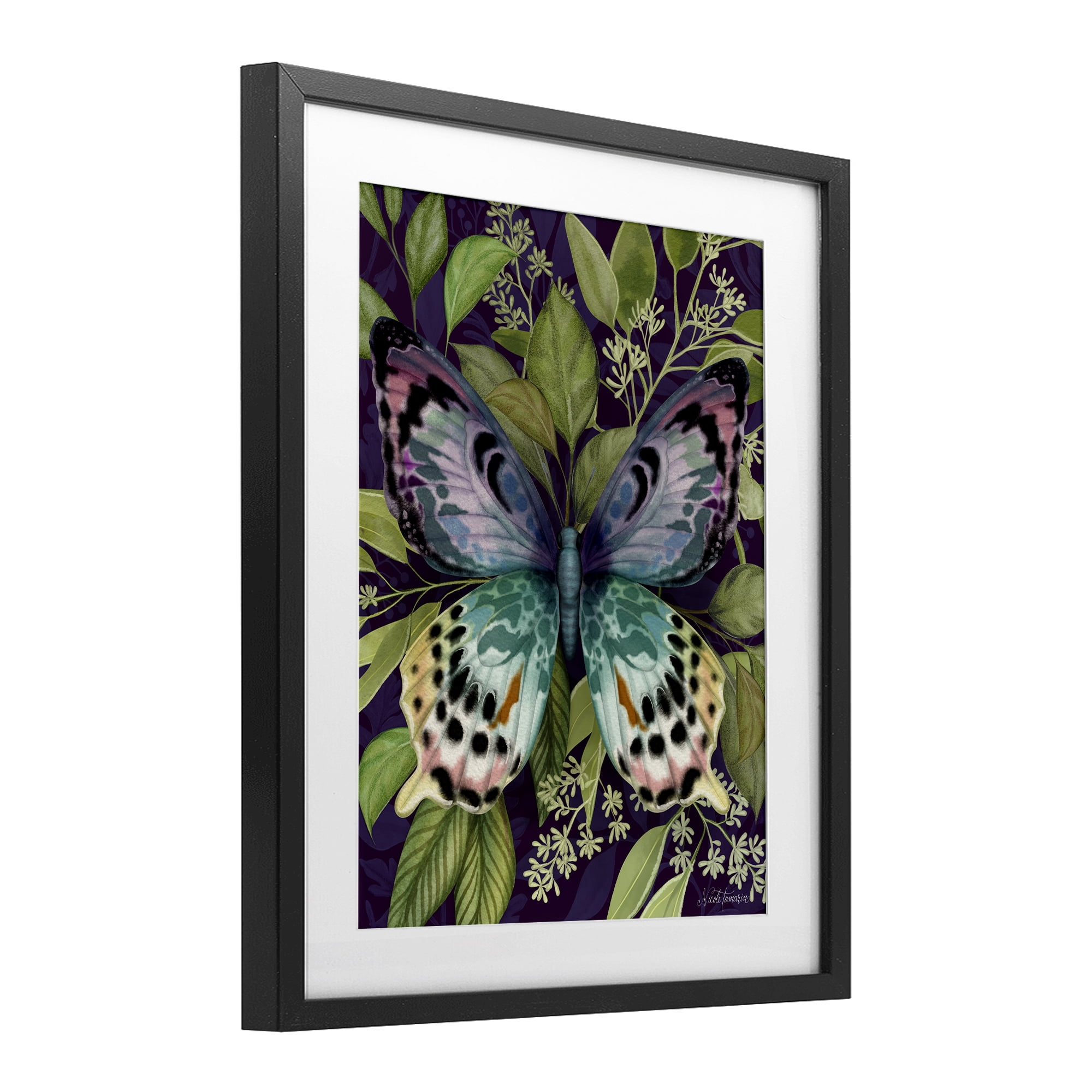 Stupell Industries Midnight Garden Butterfly Black Framed Print Under Glass, design by Nicole Tamarin
