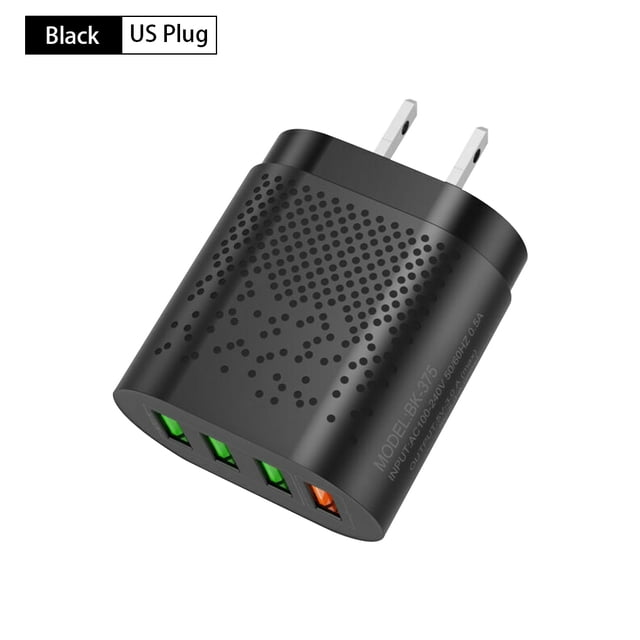 Cargador de viaje para teléfono Adaptador de carga rápida de 4 puertos Adaptador de corriente USB para teléfono de mesa 5V 3A, Negro, Enchufe de EE. UU. Advancent EL000302-03