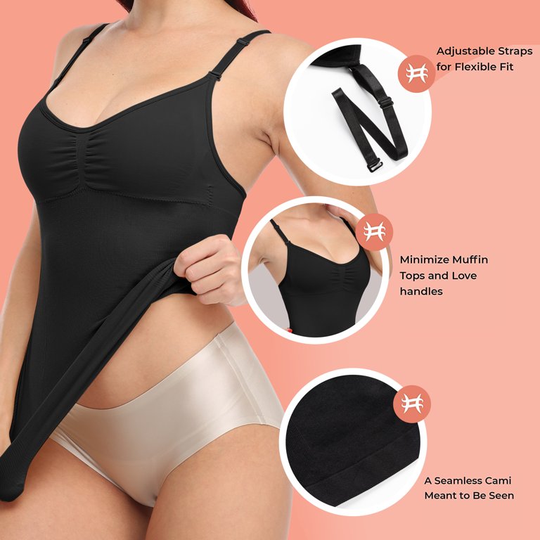 COMFREE Shapewear with Buit in Removable Pad for Women Tummy Control Tank  Tops Adjustable Straps Camisole 