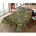 thumbnail image 4 of Ambesonne Jungle Boho Fitted & Flat Sheet with Shams 4 Pcs Set, Tiger and Flora Patter, Queen, Peacock Green Apricot, 4 of 5