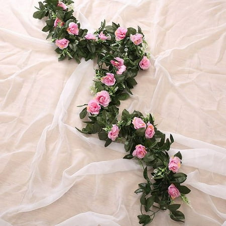 AkoaDa 1PCS Artificial Rose Vine Silk Flower Garland Hanging Vines Home Outdoor Wedding Arch Garden Wall Decor