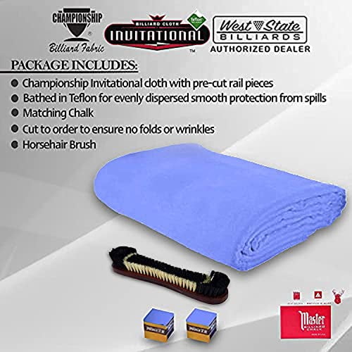Chalk 6 pre-Cut Rail Pieces Championship Invitational Pool Table Cloth Replacement Set for 8 FT Pool Tables Billiard Table Felt Bathed in Teflon with Horsehair Brush 