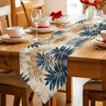 thumbnail image 2 of Blue Brown Palm Leaf Table Runner Linen Burlap Table Runner 90 Inches Long Summer Botanical Vintage Dresser Scarves for Kitchen Island Coffee Dining Room Party Wedding Banquet Holiday Decor 13"x90", 2 of 8