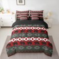 thumbnail image 3 of Feelyou Adult Triangle Aztec Twin Bedding Sets 7-Piece, Rustic Farmhouse Bear Bedding Comforter Set, Red Green Bohemian Reversible Sheet Sets, Lightweight Room Decor, 3 of 8