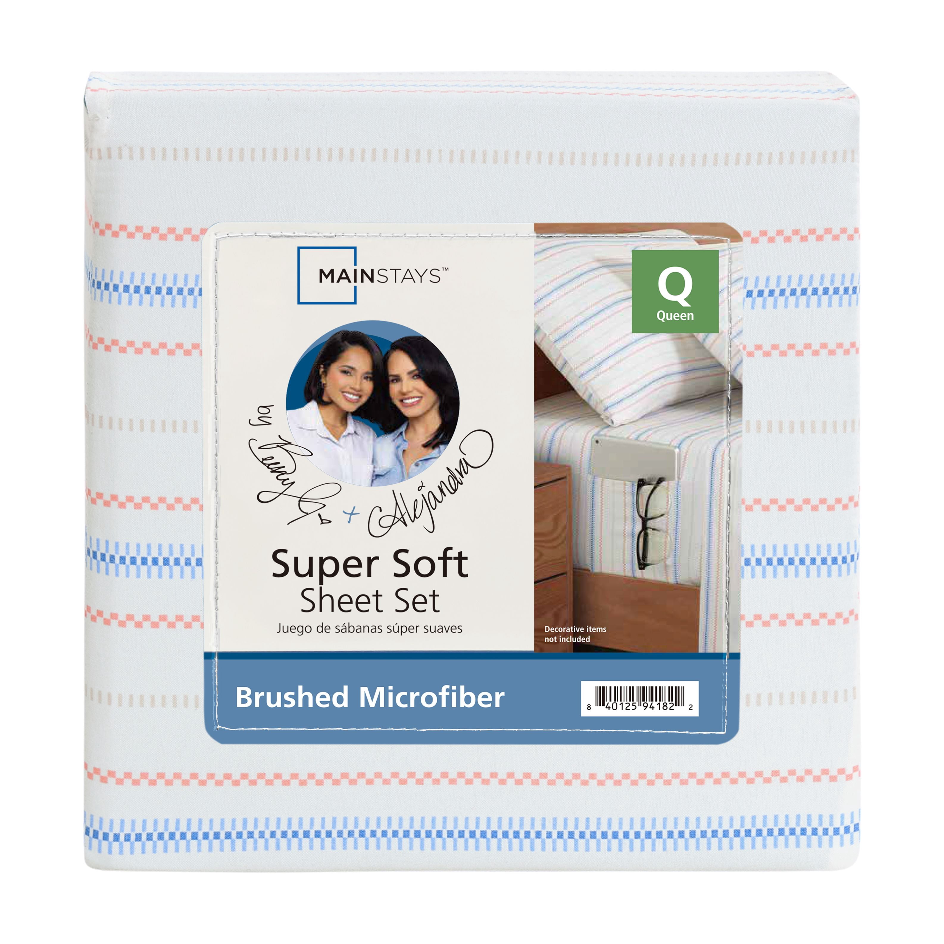 Mainstays by Becky G. & Alejandra 4-Piece Multicolor Woven Stripe Super Soft Microfiber Bed Sheet Set, Queen