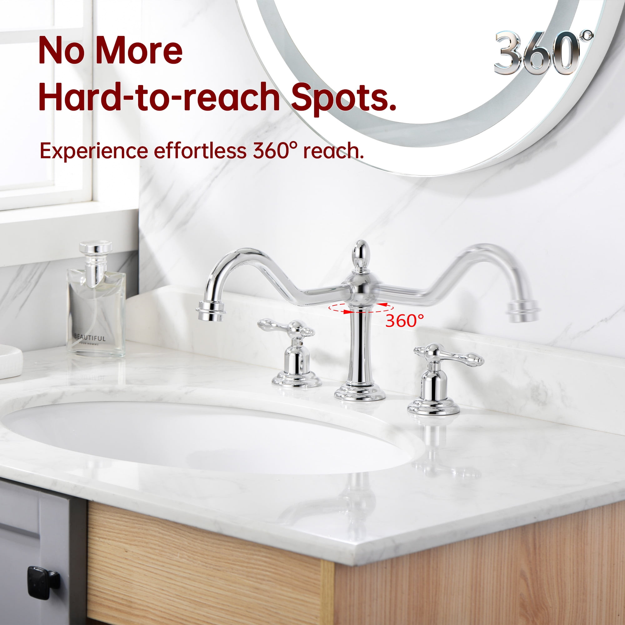 sumerain 8-Inch Widespread Bathroom Faucet with 3 Hole 2 Handle, Chrome & Water Supply Lines