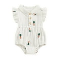 thumbnail image 2 of Aojekbee Baby Girl Summer Romper Fly Sleeve Carrot Print Button Front Bodysuit Newborn Playsuit, 2 of 10