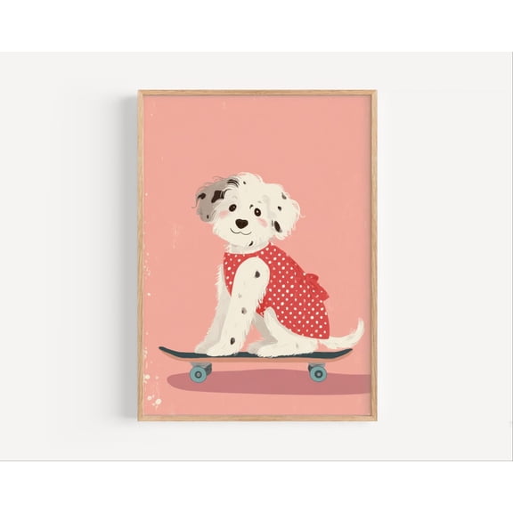 Dog On Skateboard Poster: Playful Puppy Art For Nursery, Unframed Canvas Size 24x36