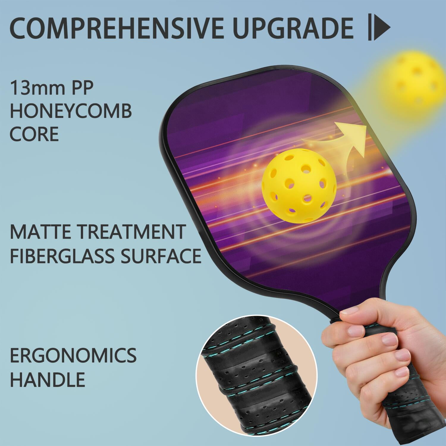 Pickleball Paddles Set Of 2, Fiberglass Surface, Thunder, Speed Print, 4 Balls & Bag