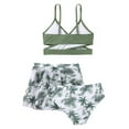 thumbnail image 4 of Staki Girls Swimsuits Teen Girls 3 Piece Swimsuit Print Bikini Set with Shorts Cute Bathing Suits Summer Beach Tankini Sports Swimwear 5-10Y 11-14Y(Army Green,8-9 Years), 4 of 8