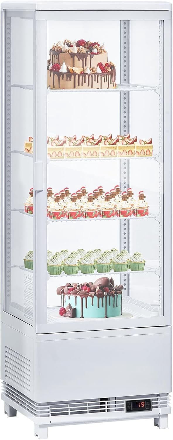 IdealHouse Commercial Display Refrigerator, 4.2 Cu.Ft Display Refrigerator Cooler with LED Lighting, Adjustable Shelves Glass Door Merchandiser Cooler, Automatic Defrost Freestanding Upright